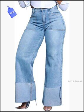 High Waisted Wide Leg Jeans for Women Baggy Stretch Loose Denim Pants